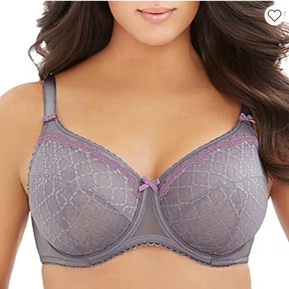 Glamorise Gray and Purple Lace Full-Coverage Underwire Bra